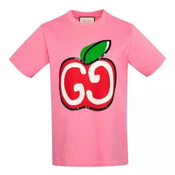 Футболка gg apple print apple printing female pink Gucci, красный
