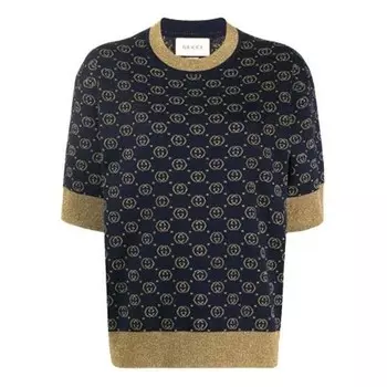 Футболка gg cotton lam top 'interlocking g -blue gold' Gucci, синий