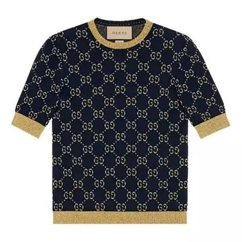 Футболка gg cotton silk short sleeve top shirt navyblue Gucci, синий