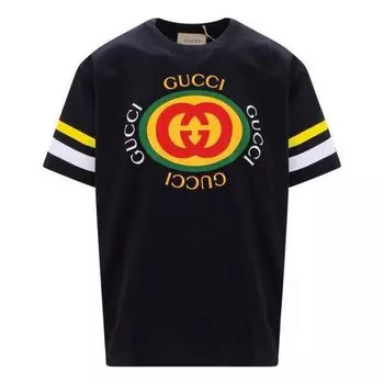 Футболка gg logo print cotton t-shirts 'black' Gucci, черный