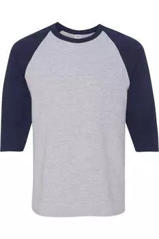 Футболка Gildan Heavy Cotton с рукавом реглан три четверти, цвет sport grey/ navy