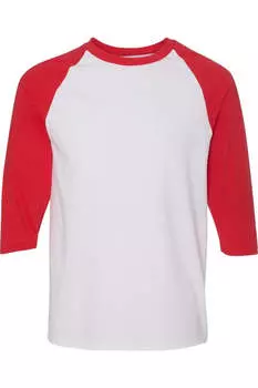 Футболка Gildan Heavy Cotton с рукавом реглан три четверти, белый/красный