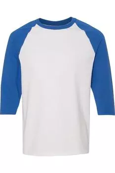 Футболка Gildan Heavy Cotton с рукавом реглан три четверти, цвет white/ royal