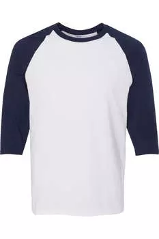 Футболка Gildan Heavy Cotton с рукавом реглан три четверти, белый/темно-синий
