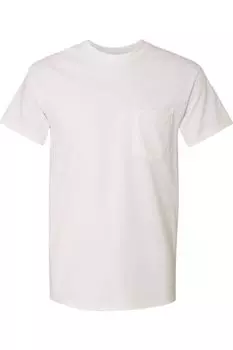 Футболка Gildan из плотного хлопка с карманом, белый