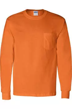 Футболка Gildan Ultra Cotton с длинными рукавами и карманом, цвет safety orange