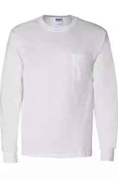 Футболка Gildan Ultra Cotton с длинными рукавами и карманом, белый