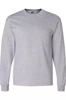 Футболка Gildan Ultra Cotton с длинными рукавами и карманом, цвет sport grey