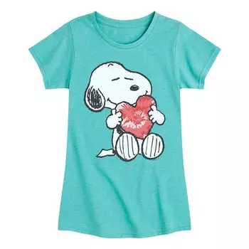 Футболка Girls Peanuts Snoopy с рисунком сердца Licensed Character, синий