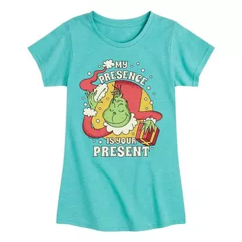 Футболка Girls The Grinch My Presence Is Your Present с рисунком Licensed Character, синий