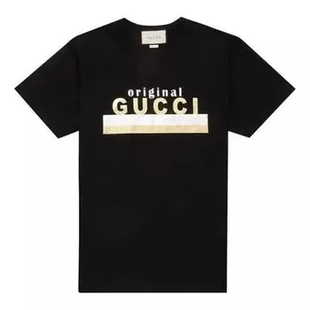 Футболка gold and silver striped letter logo short sleeve for black Gucci, черный