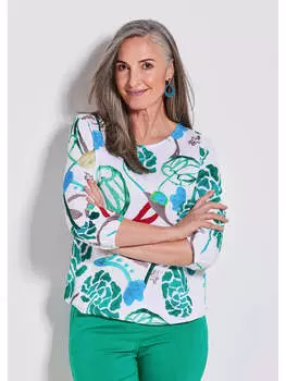 Футболка GOLDNER, цвет wei/grn/gemustert