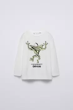 Футболка gremlins светящаяся в темноте ZARA, цвет oyster/white