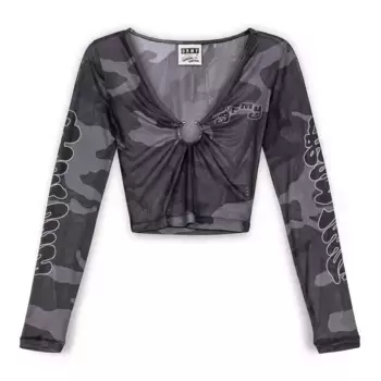 Футболка Grimey Tusker Temple Micro Mesh Crop Long Sleeve V Neck, серый