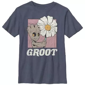 Футболка Groot для мальчиков «Стражи Галактики» с рисунком ромашки Licensed Character, цвет Navy Heather