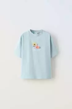 Футболка «губка боб никелодеон» ZARA, светло-синий