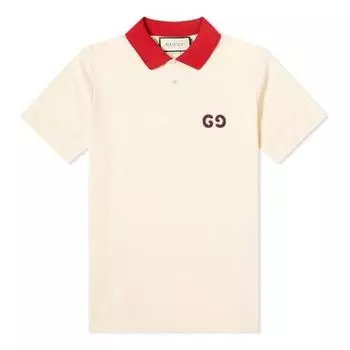 Футболка GUCCI Contrast Collar Logo Printed Polo Shirt For Men Cream, бежевый