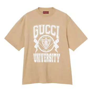 Футболка Gucci Cotton Jersey Printed T-shirt 'University Print Beige', бежевый