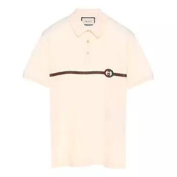 Футболка Gucci GG Embroidered Short Sleeve Polo Shirt For Men Beige, кремовый