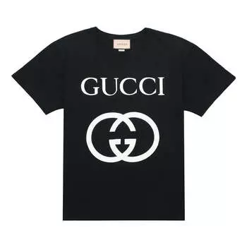 Футболка GUCCI OFF-WHITE Cotton Oversize With Interlocking G Black, черный