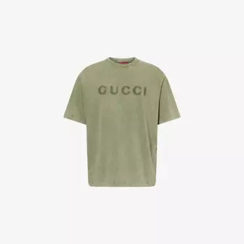 Футболка Gucci с круглым вырезом и принтом логотипа, зеленый
