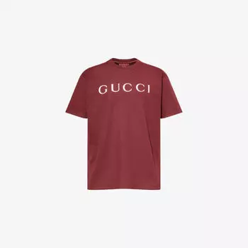 Футболка Gucci с круглым вырезом и принтом логотипа, красный