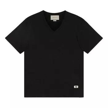 Футболка GUCCI SS21 Linen V-neck tee 'Black', черный
