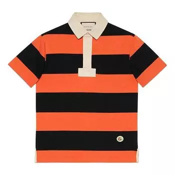 Футболка GUCCI SS21 Striped Cotton Polo With Patch 'Orange Black', оранжевый