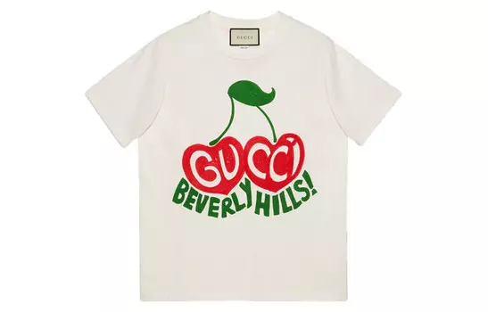 Футболка Gucci женская, белый / красный / зеленый