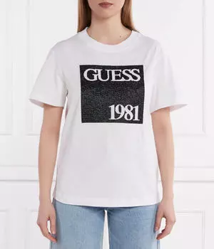 Футболка Guess Jeans Regular Fit с бусинами, белый