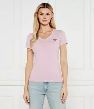 Футболка Guess Jeans с V-образным вырезом, розовый