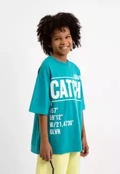 Футболка Gulliver с классными принтами шрифтов, бирюзовый