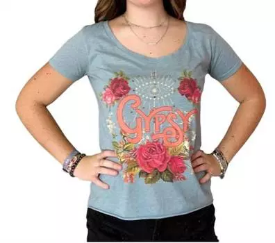 Футболка Gypsy Rose со стразами синего цвета Rose Canyon Ranch