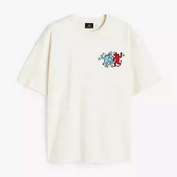 Футболка H&amp;M Keith Haring Relaxed Fit Printed, бежевый