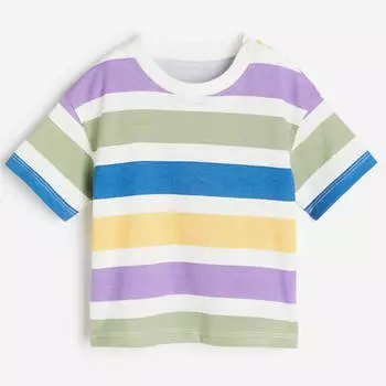 Футболка H&M Printed Striped, мультиколор
