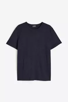 Футболка H&amp;M Regular Fit Linen-blend, тёмно-синий