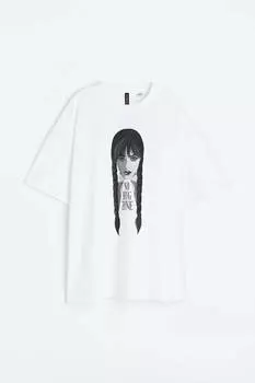 Футболка H&M Wednesday Oversized Printed, белый