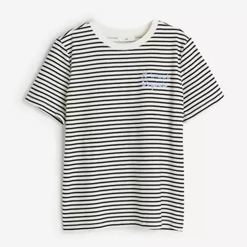 Футболка H&M Cotton Ocean Beach, кремовый/черный