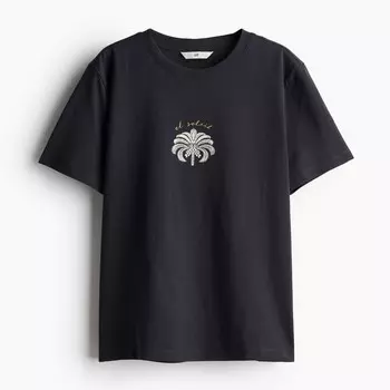 Футболка H&M Cotton Palm Tree, темно-серый