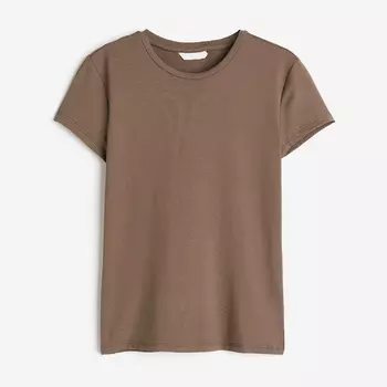 Футболка H&M Fitted Microfiber, темно-бежевый