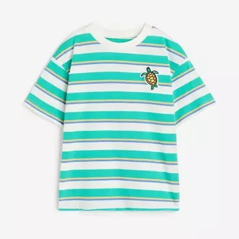 Футболка H&M Kids Oversized Jersey Turtle, зеленый
