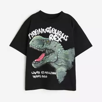 Футболка H&M Kids Oversized Jersey Tyrannosaurus Rex, черный