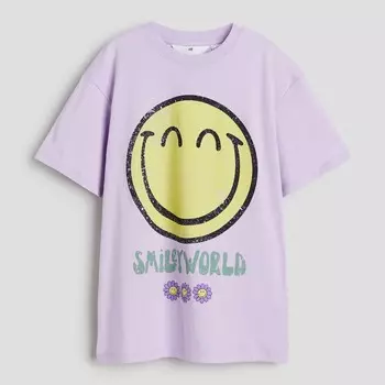 Футболка H&M Kids Oversized Printed SmileyWorld, сиреневый