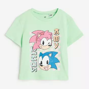 Футболка H&M Kids Print Sonic the Hedgehog, мятный