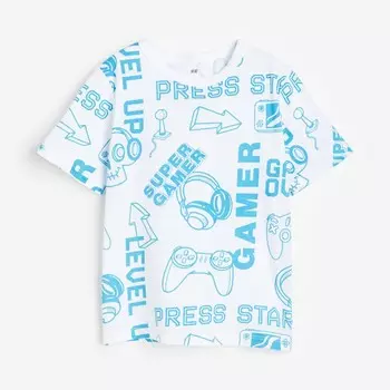Футболка H&M Kids Printed Cotton Gamer, белый