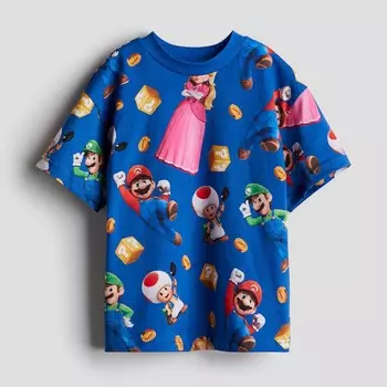 Футболка H&M Kids Printed Super Mario, ярко-синий