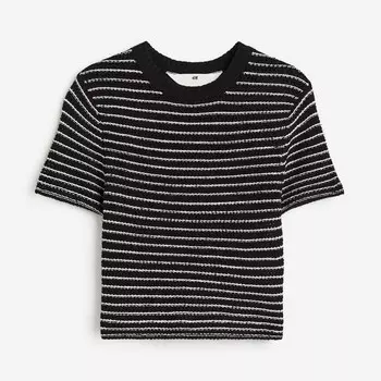 Футболка H&M Kids Rib-knit, черный/белый
