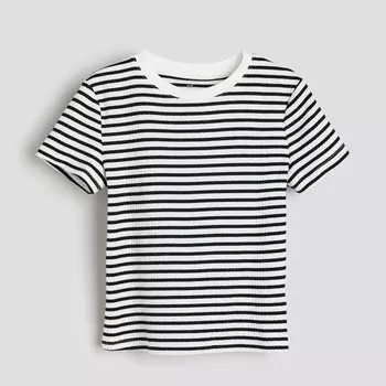 Футболка H&M Kids Ribbed Cotton Jersey, белый/черный