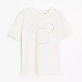 Футболка H&M Mickey Mouse Motif, кремовый