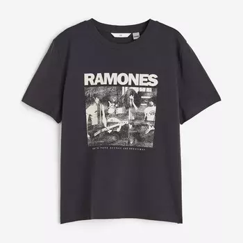 Футболка H&M Motif Ramones, темно-серый